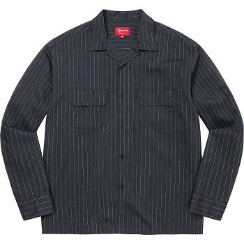 Camisas Supreme Pinstripe Linen Azul Marino | CO219NB